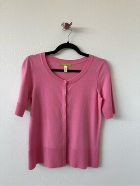 Sigrid Olsen Pink Short Sleeve Button-Front Cardigan